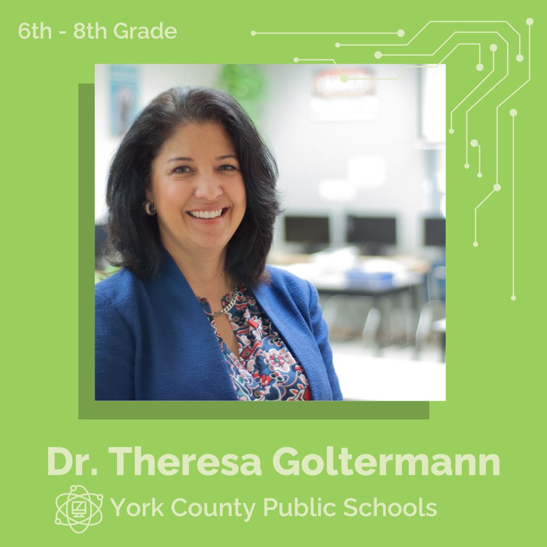 Celebrate a Virginia Computer Science Champion: DR. THERESA GOLTERMANN Throughout April we will be celebrating six Computer Science Champions. These champions are also in the running for Computer Science Educator of the Year for 2024 @TGSTEMedu