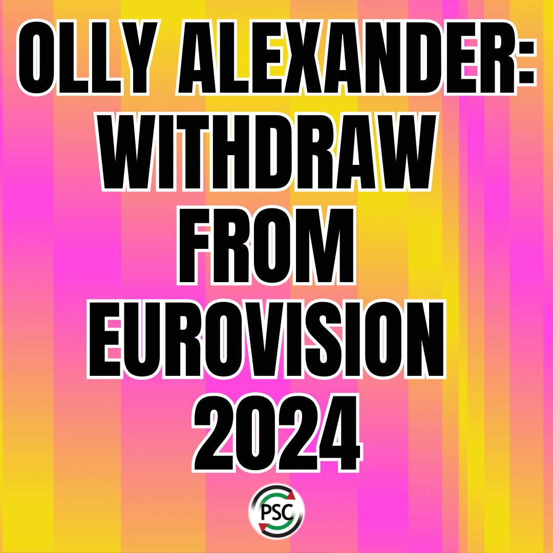 🚨Sign our petition to call on @alexander_olly to withdraw from @Eurovision Eurovision have refused to remove genocidal Israel from the competition. Join us in asking @alexander_olly to listen to Palestinians and withdraw from the competition. Sign here: palestinecampaign.eaction.online/Eurovision2024