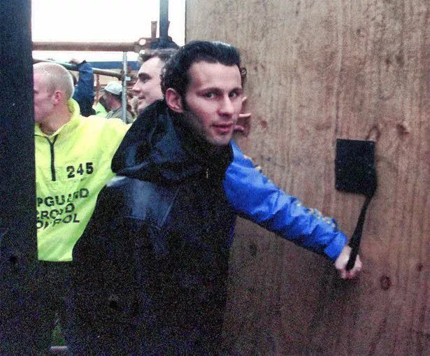 Ryan Giggs in Manchester to watch Oasis at Maine Road Stadium, 1996.