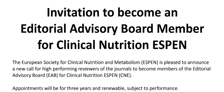 Excited to announce that I've been invited to join the Editorial Advisory Board of Clinical Nutrition ESPEN @ESPENorg. Pleased w/ this new opportunity to continue working to strengthen cutting-edge research for the prevention and management of CVD, including nutrition #EASSoMe