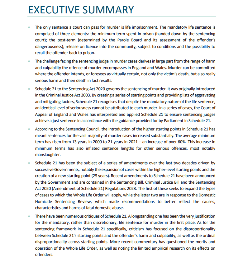 The average minimum term for murder increased from 13 years in 2000 to 21 years in 2021. Our new paper by @__RichardMartin from @LSELaw examines the evolution of sentencing for murder over the past two decades. The paper is available here: sentencingacademy.org.uk/wp-content/upl…