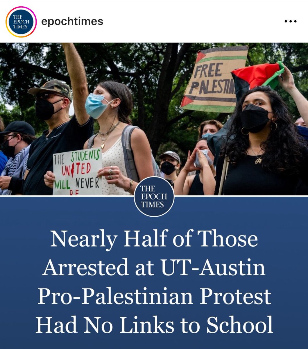 Según reportó @EpochTimes Casi la mitad de los manifestantes pro terroristas arrestados a principios de esta semana en la Universidad de Texas en Austin no estaban afiliados a la universidad. Los agentes del orden arrestaron a 57 manifestantes después de que los participantes