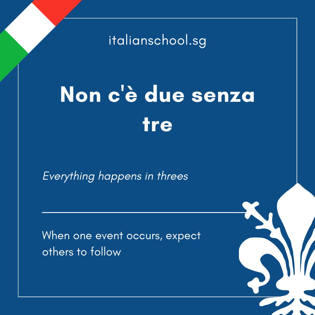 Italian Idiom of the Day! – Non c’e’ due senza tre dlvr.it/T67TXk #ItalianIdiomoftheDay #Vocabulary #italian #italianculture