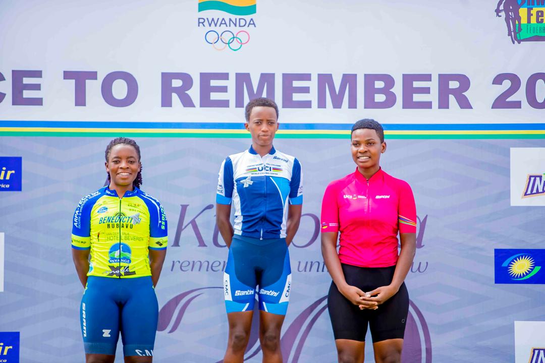 Race to Remember 2024, Podium Photos: Women Elites: 71.8 Km 1-Mwamikazi Djazila (Ndabaga Cycling team) : 1h47'23' 2-Mukashema Josiane (Benediction club) : 1h48'18' 3-Ntakirutimana Martha (Ndabaga Cycling team) : 1h49'12' #RaceToRemember2024