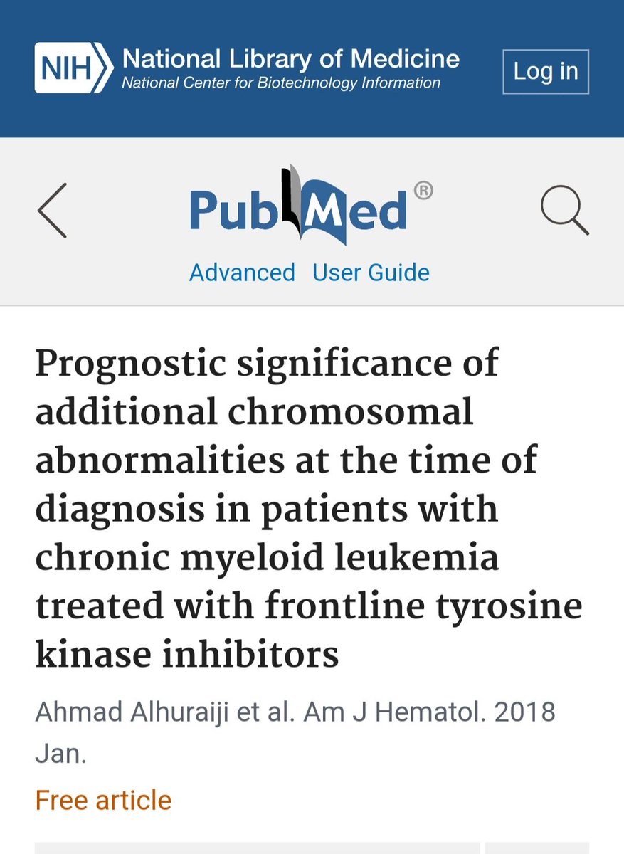 من أجمل لحظات الباحث عندما يتوج إنتاجه العلمي باستشهاد أرقى الإرشادات العالمية في العالم بعمله الأكاديمي- جعله الله خالصا لوجه و منفعة لجميع المرضى 
 NCCN Clinical Practice Guidelines CML 2.2024