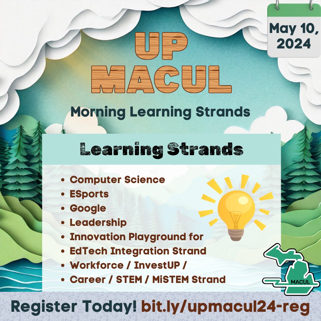 We are excited for a morning full of learning at #upmacul24 with strands of focused topics to help you get the most out of the day. Grab your spot today to join the conversation and network with others around topics that are of interest to you! bit.ly/upmacul24-reg #miched