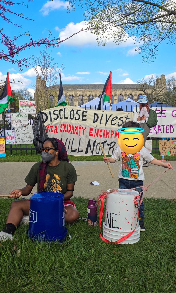 I've never experienced anything like the energy at the Northwestern encampment yesterday. Of all the protests and demonstrations in my life, nothing felt as surreal of a tide turner. I am so humbled by and proud of this fearless generation. My Gazan baby was the loudest 🥰 🥁