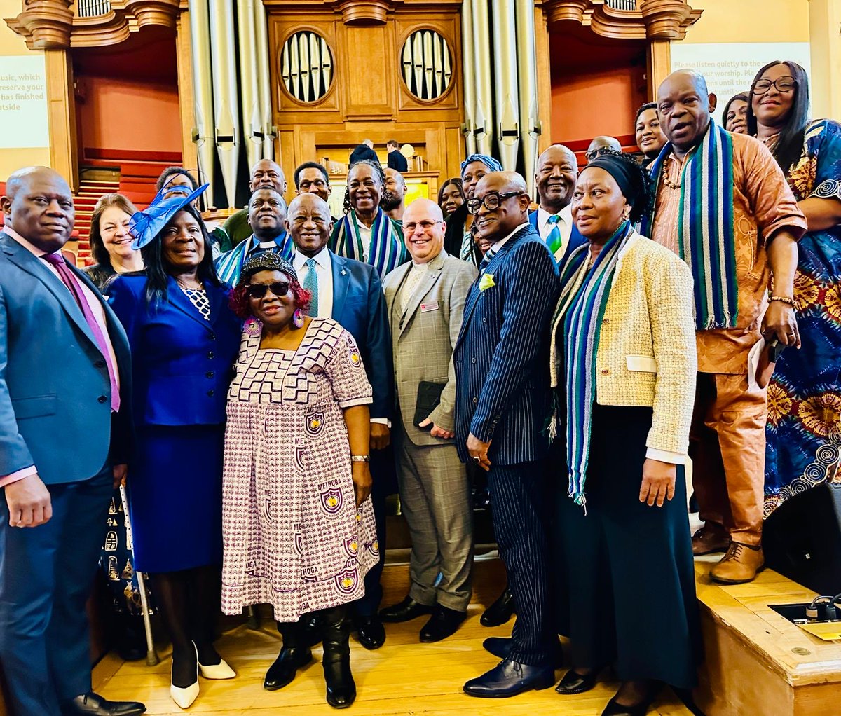This morning, HC Dr. Morie Manyeh & Deputy HC, Mrs. Yvonne King Odigboh, attended a mass at the Methodist Central Hall in London. Prayers were offered for H.E. Pres. J.M Bio, the People, & the Government of S/Leone, on the occasion of the country’s 63rd Independence Anniversary.