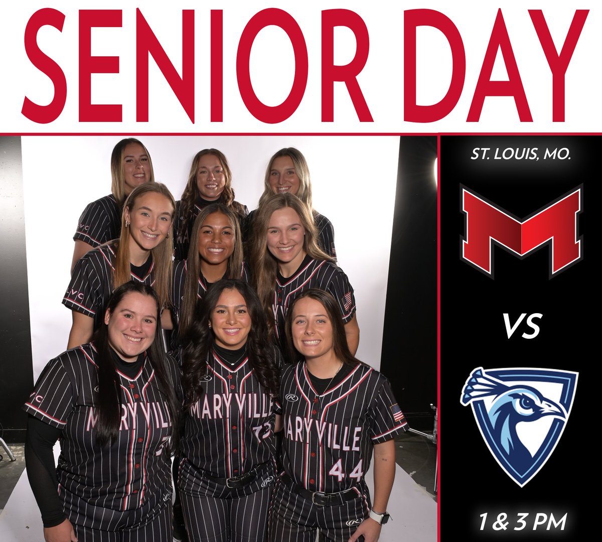 SENIOR DAY! Softball takes on UIU with a chance to get into the #GLVCsb Tournament today on Senior Day. #BigRedM 📺: GLVCSN.com/Maryville 📈: bit.ly/musoftball2024