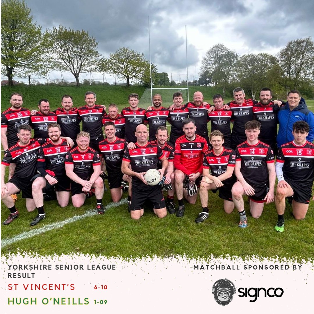 Goals proved to be crucial for the Vinnies today as we maintained our unbeaten record in the Yorkshire Senior League.

St Vincent's 6-10 ⚫🔴
Hugh O'Neills 1-09 🟢🟡

A huge thank you once again to match ball sponsor SignCo 
signco.info