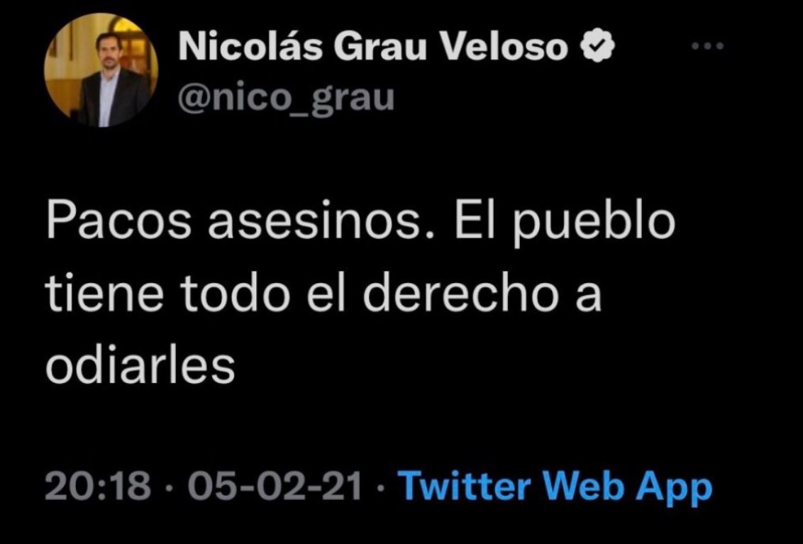 ¿El Ministro @nico_grau seguirá sosteniendo que los Carabineros “son asesinos” y los chilenos “tienen todo el derecho a odiarles”?