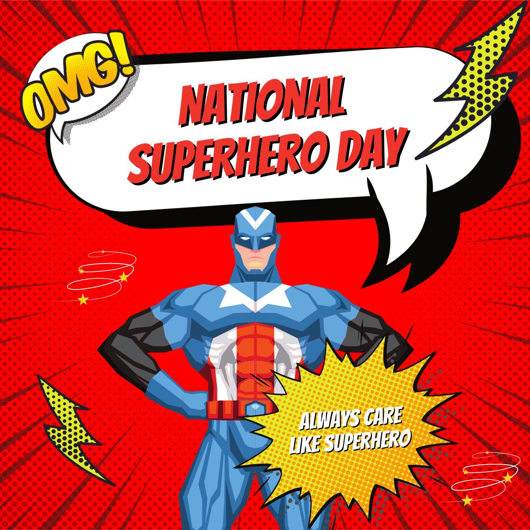 💥🦸‍♂️ Happy National Superhero Day! 🎉✨ Today, we celebrate the heroes who inspire us with their courage, strength, and selflessness. Whether they wear capes or not, superheroes come in many forms, from everyday heroes to those in comics and movies.