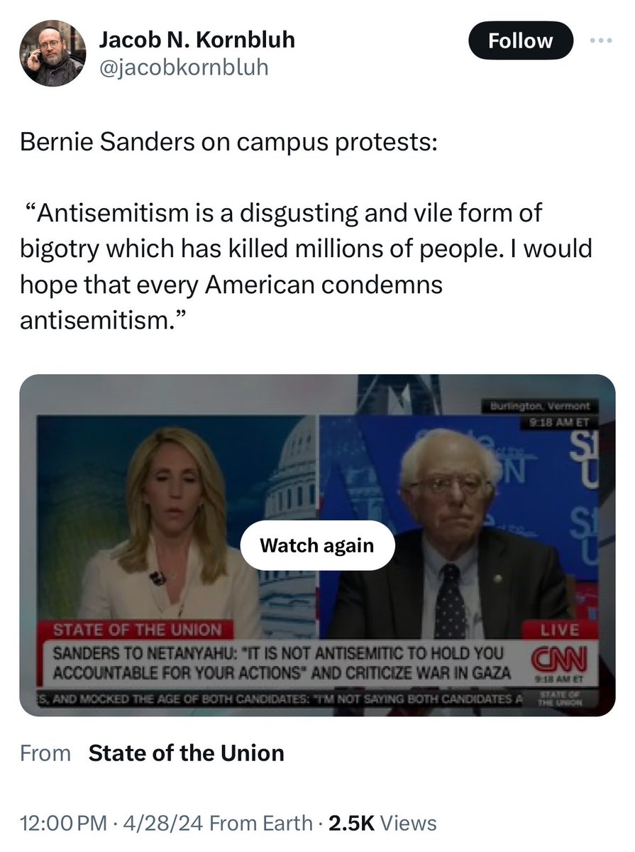 Not only has he consistently condemned antisemitism, he did so once again *in this same interview.*