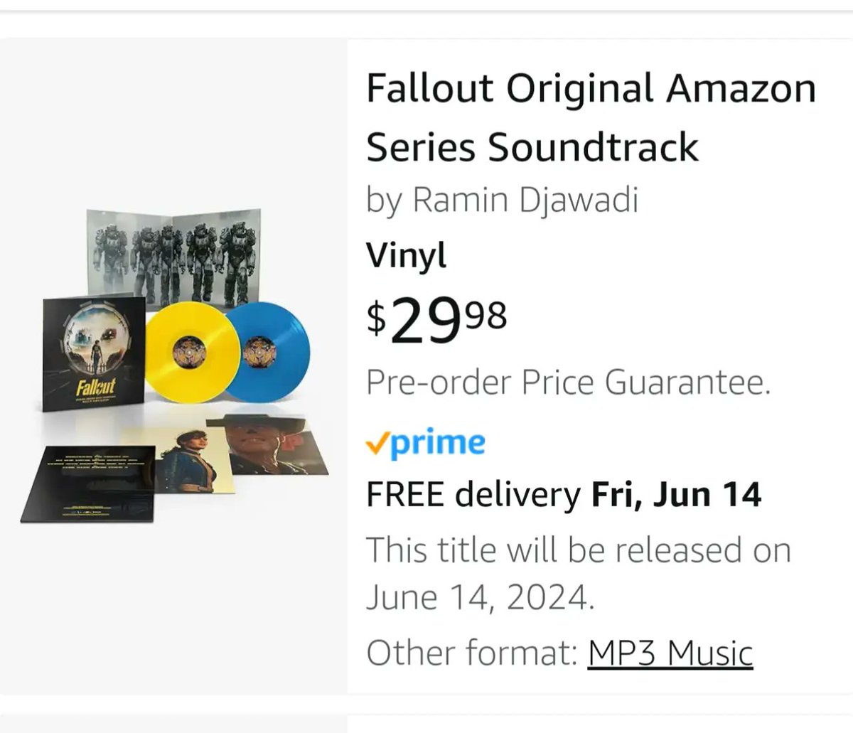 Fallout TV Series original soundtrack is up on Amazon!
 
amzn.to/3UkkMLX

#fallout #falloutonprime #vinyl #vinylrecord