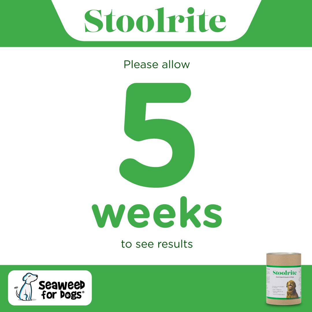 Patience pays with pet health. Allow 5 weeks with Stoolrite to see a difference in your dog's digestive health. #DogCareJourney #NaturalRemedies #SeaweedForDogs #SeaweedSupplements #SeaweedForAnalGlands #DogsHealth