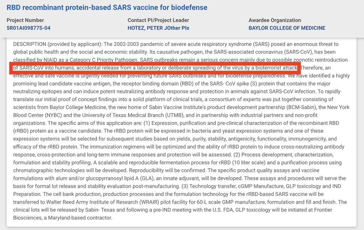 Peter Hotez got a huge grant from Fauci to develop a vaccine in case of 'accidental release from a laboratory or deliberate spreading' of a SARS virus. But when EXACTLY that happened, both Fauci and Hotez denied that it was even possible. What was all that money for then?