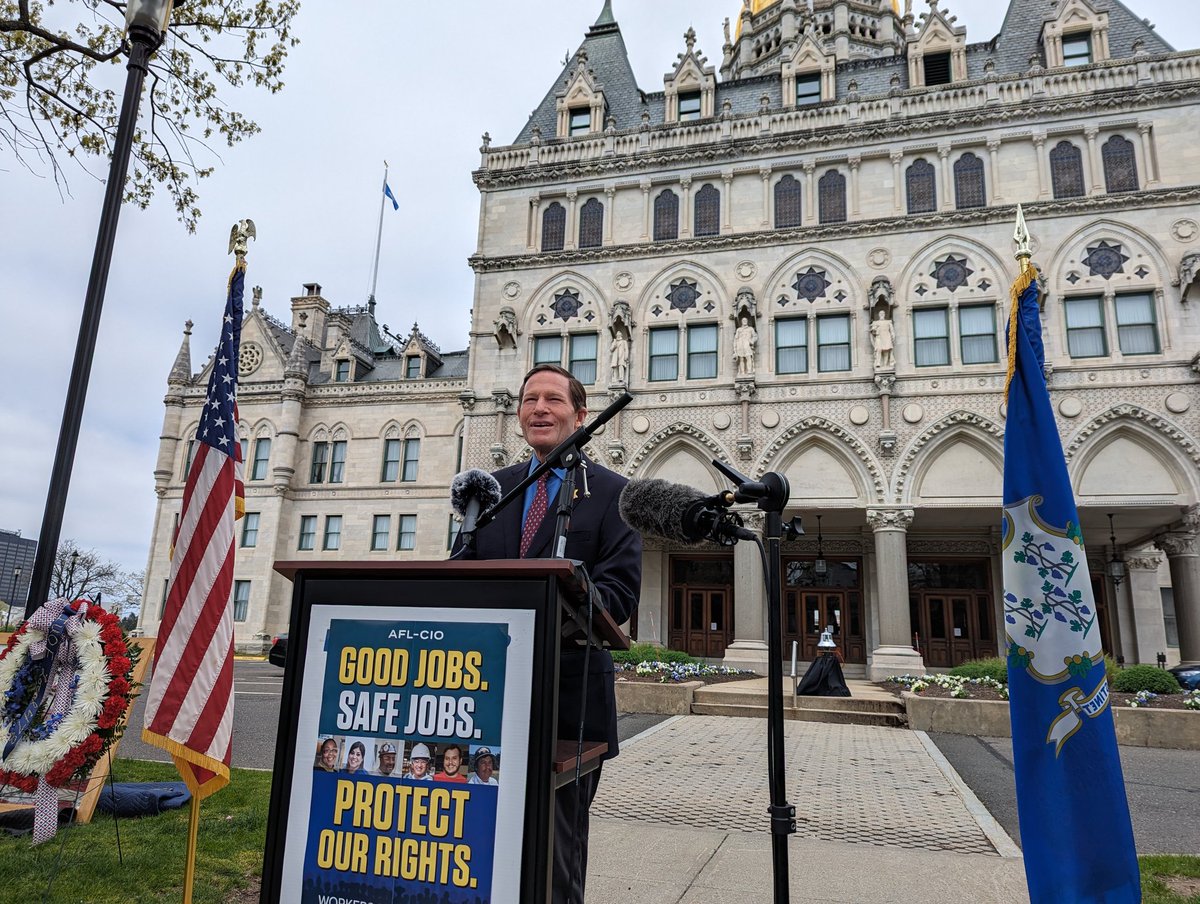 .@SenBlumenthal at #WorkersMemorialDay ceremony in Hartford: 'The reason we have worker safety laws is because of unions. The reason we have worker safety enforcement is because of unions.'