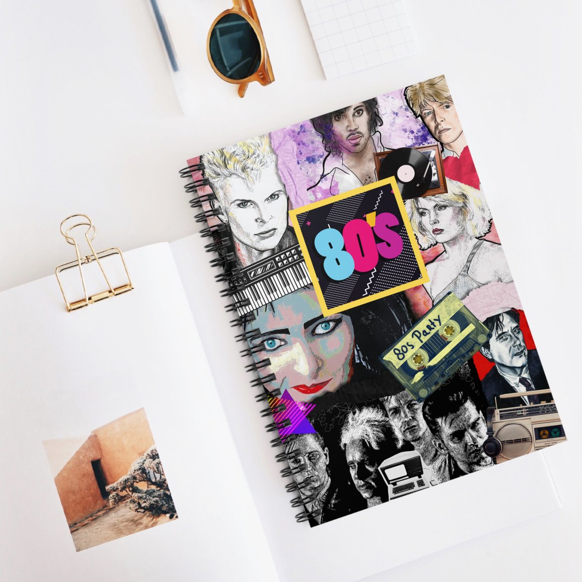 80s New Wave Music Spiral Notebook - Ruled Line, 80s music themed journal, gift idea, featuring Depeche Mode, David Bowie, Blondie and more tuppu.net/a7537225 #GreetingCards #GiftIdeas #Artwork #SpiralNotebook