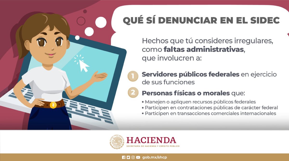 ¡Tu participación es importante! Si has sido testigo de cualquier tipo de irregularidades presenta tu denuncia en el #SIDEC. Haz clic aquí: sidec.funcionpublica.gob.mx/#!/denuncia#top #HaciendaContraLaCorrupción🚨