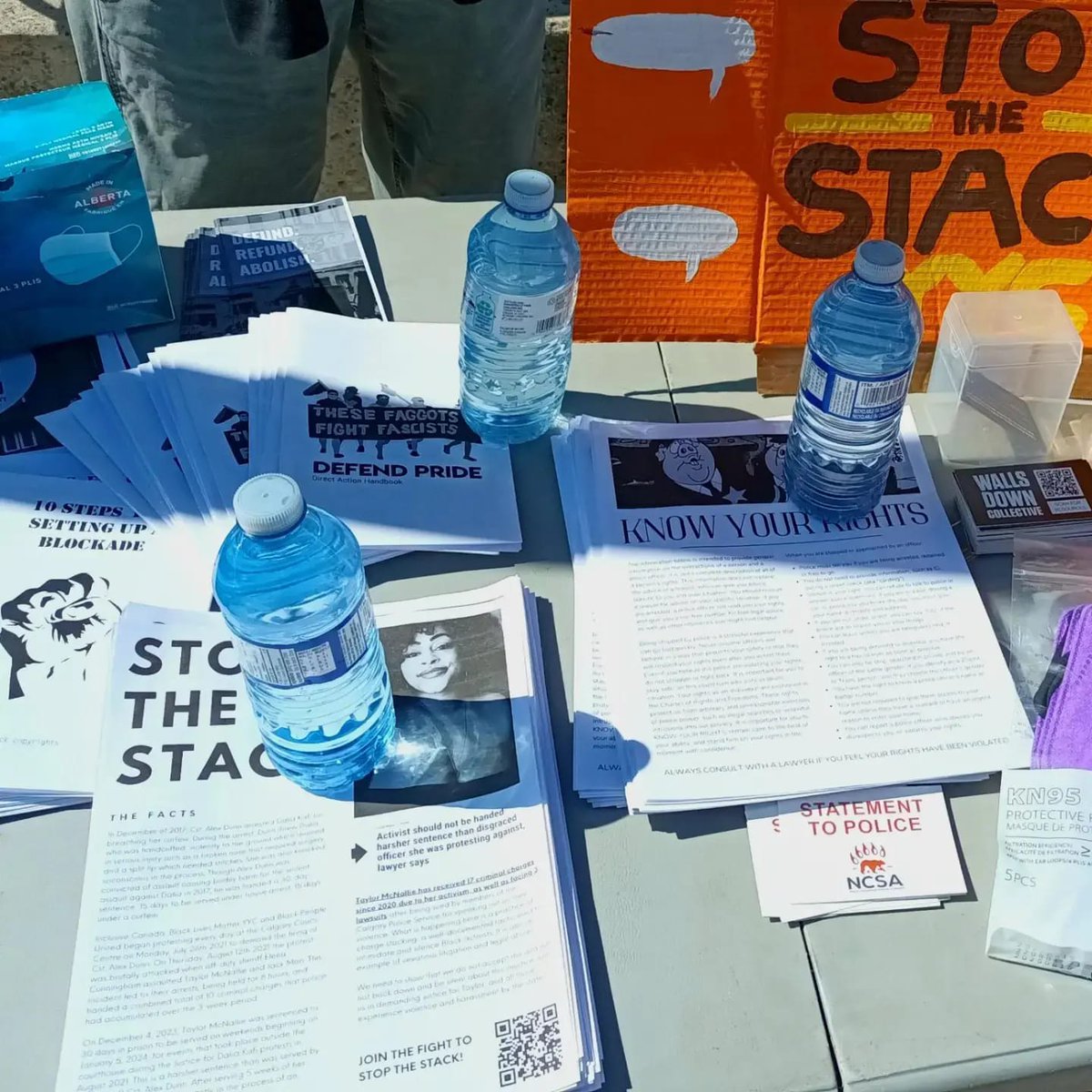 Stop the Stack YYC along with Walls Down Collective will be at the Palestine rally again today with snacks, water, masks, and zines for the people! WDC will also have their community phone line on and ready should you or someone else need support: 587-969-6978. #WeKeepUsSafe