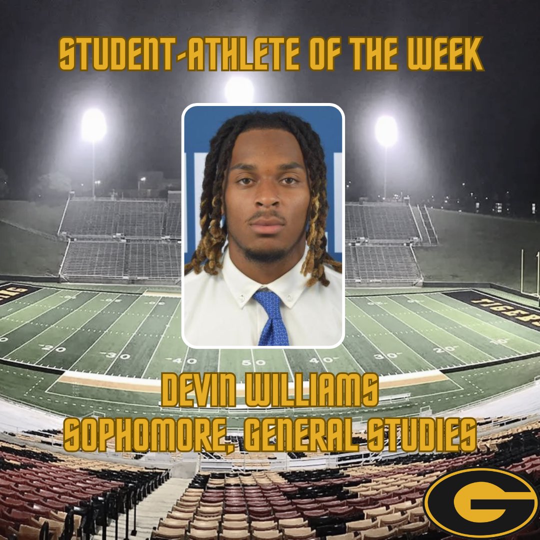 Our Student-Athlete of the Week is Devin Williams of @GSUFootball01 Devin is a great communicator and manages his time effectively.  He has been a great addition to the team this spring and a prime example of excelling as a student-athlete both on and off the field #ThisIsTheG