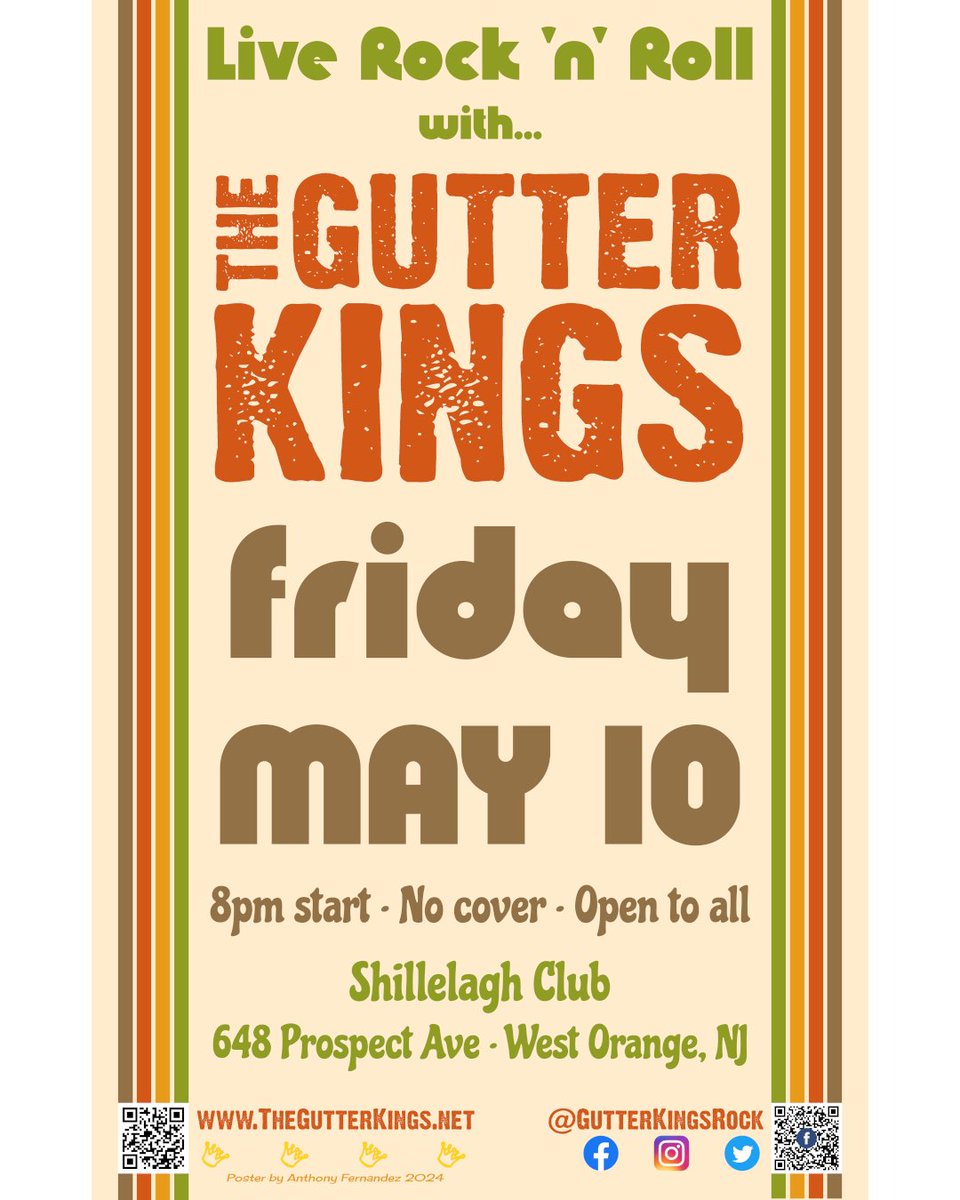 FRIDAY, MAY 10 - We'll be rockin' at @shillelaghFSOS
in #WestOrangeNJ at 8pm. Come early for dinner and drinks!  fb.me/e/1ST38uI0E

#NewJerseyRock #NJRock #NJMusic #WestEssex #WestOrange #NJMusicScene #njbands #njcoverband #njcoverbands #ShillelaghClub #YourFavoriteIrishPub