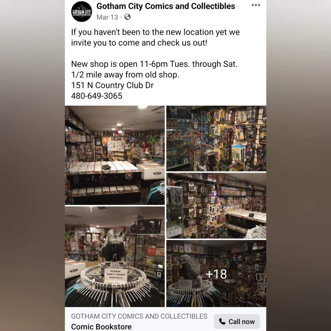I had a chance to check out #gothamcitycomics new location. Badass shop and they have an awesome back issue selection. One of the highest Award winning shops in Arizona. Grabbed a few things, I'll show them off on my next LiveStream #comicbooks #indiecreator #azlife🌵