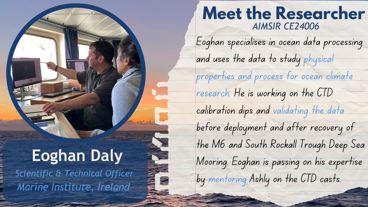 Next up on #MeettheResearcher, we are joined by Eoghan, an oceanographer at @MarineInst, who works with data collected from the #CTDs deployed on the #AIMSIR survey.