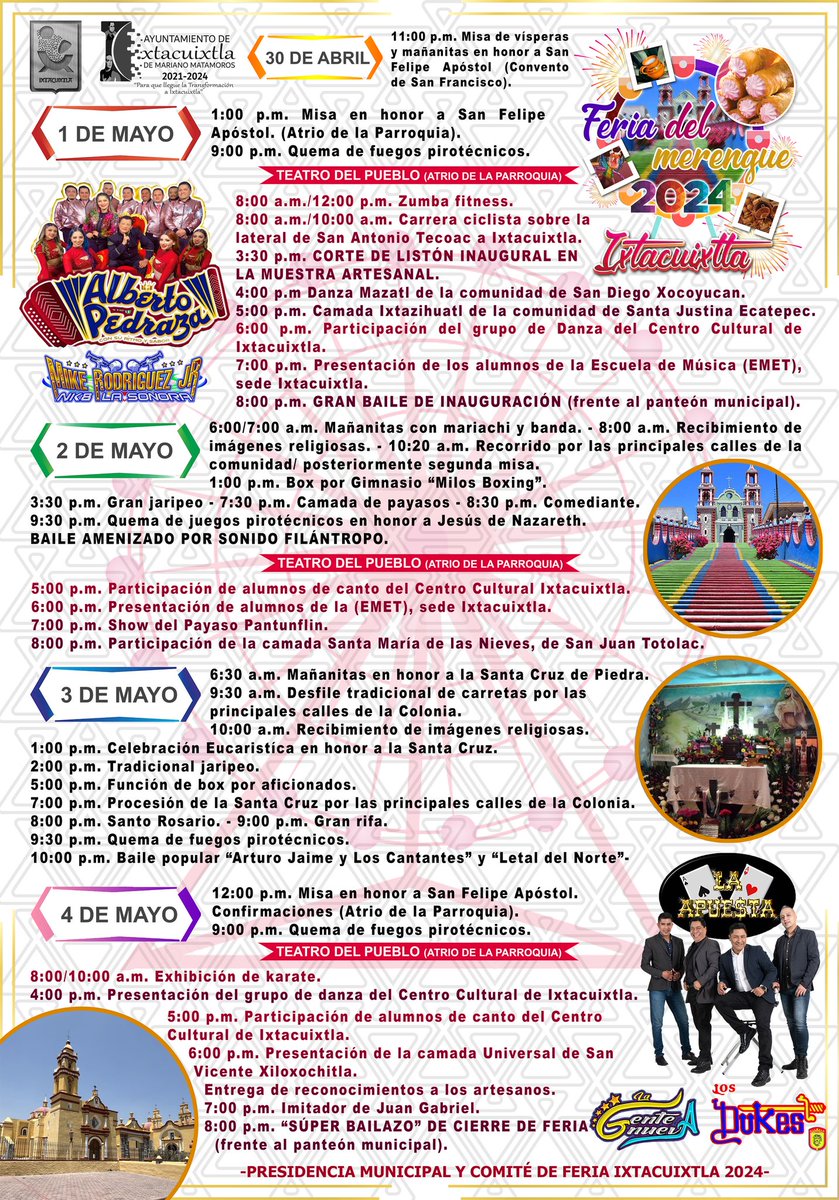 🌟🎡⛪️🎊Del 1 al 4 de mayo vive la tradicional Feria del #Merengue 2024 en #Ixtacuixtla, Tlaxcala, estas son las carteleras: dondehayferia.com/feria-del-mere…