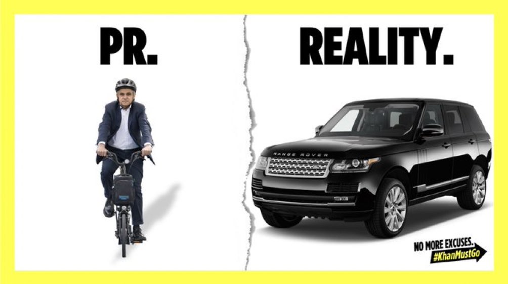 MAYOR OF HYPOCRISY:

Whilst <a href="/SadiqKhan/">Sadiq Khan</a> tells Londoners to pay his Car Tax or sell their car...

He is busy being chauffeured around London in a £300k luxury petrol-guzzling Range Rover. 

Enough is enough. 
#KhanMustGo👉