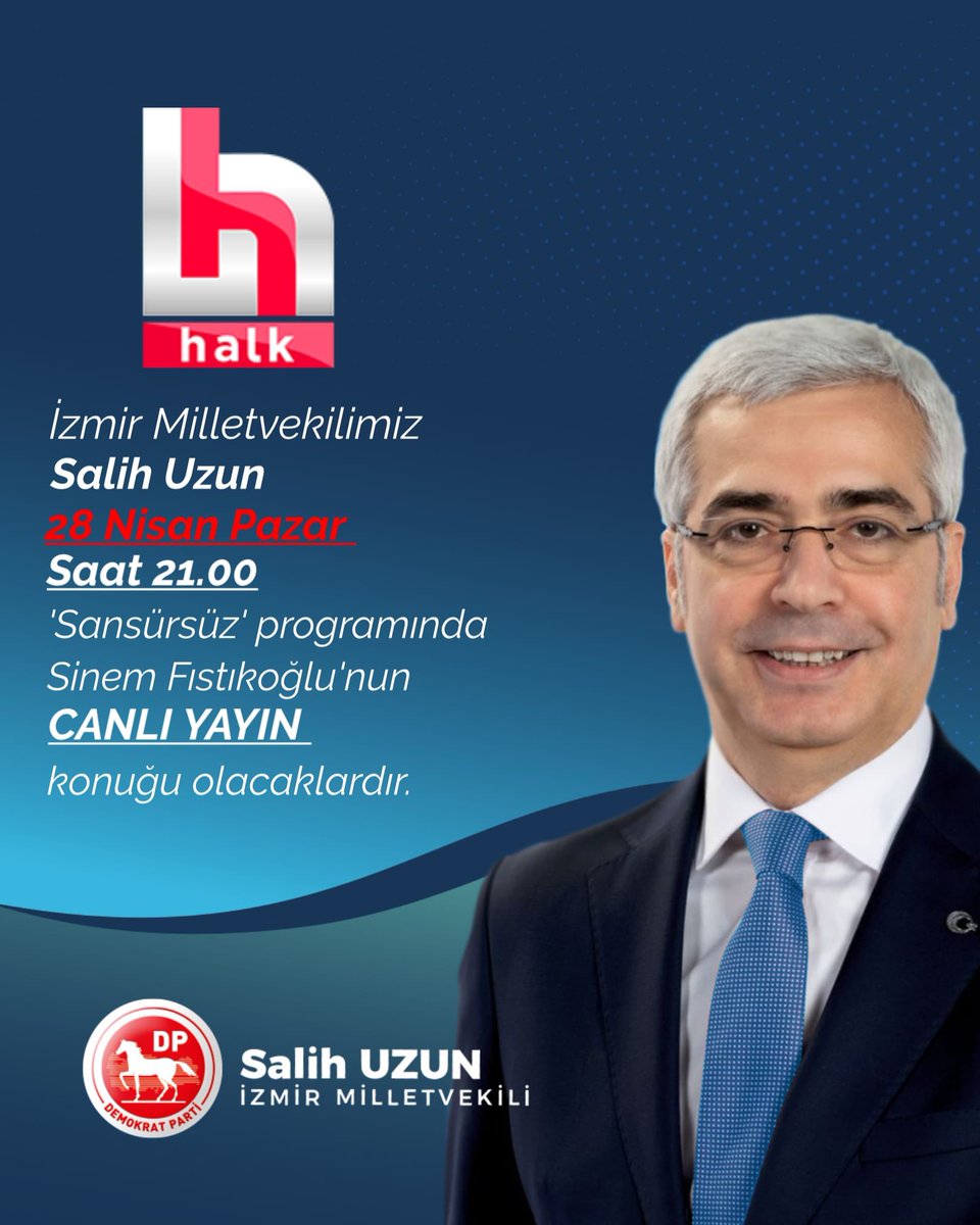 İzmir Milletvekilimiz Sayın Salih Uzun @SalihUzunTDV Bu Akşam Saat 21.00’de @halktvcomtr ekranlarında canlı yayın konuğu olacaklardır.