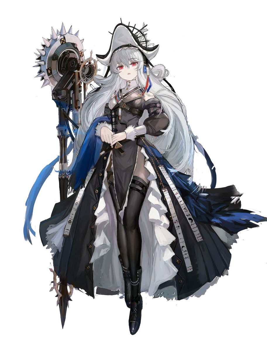 specter (arknights) ,specter the unchained (arknights) 1girl solo long hair breasts looking at viewer simple background long sleeves  illustration images