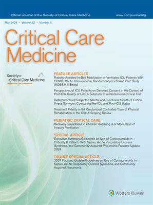 CritCareMed's tweet photo. Check out the May issue #CritCareMed 
🏋️Many articles on #ICUrehab 
🏥#mechvent #PedsICU 
🧠 #neuroICU #SAH
💔 #cardiacarrest 
📓 #machinelearning trial enrichment
💊Steroid #ARDS #survivingsepsis guidelines 

Link: https://t.co/bn5RNhfQ9N https://t.co/P97oopjJWF