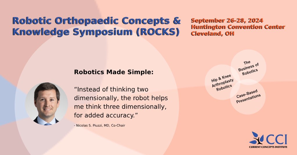 Gain insight from experts at the Robotic Orthopaedic Concepts & Knowledge Symposium (ROCKS) September 26-28, 2024! ROCKS is a cutting-edge, immersive event designed to foster skill refinement in the field of arthroplasty robotics! #roboticsurgery #orthopedics #orthopaedics…