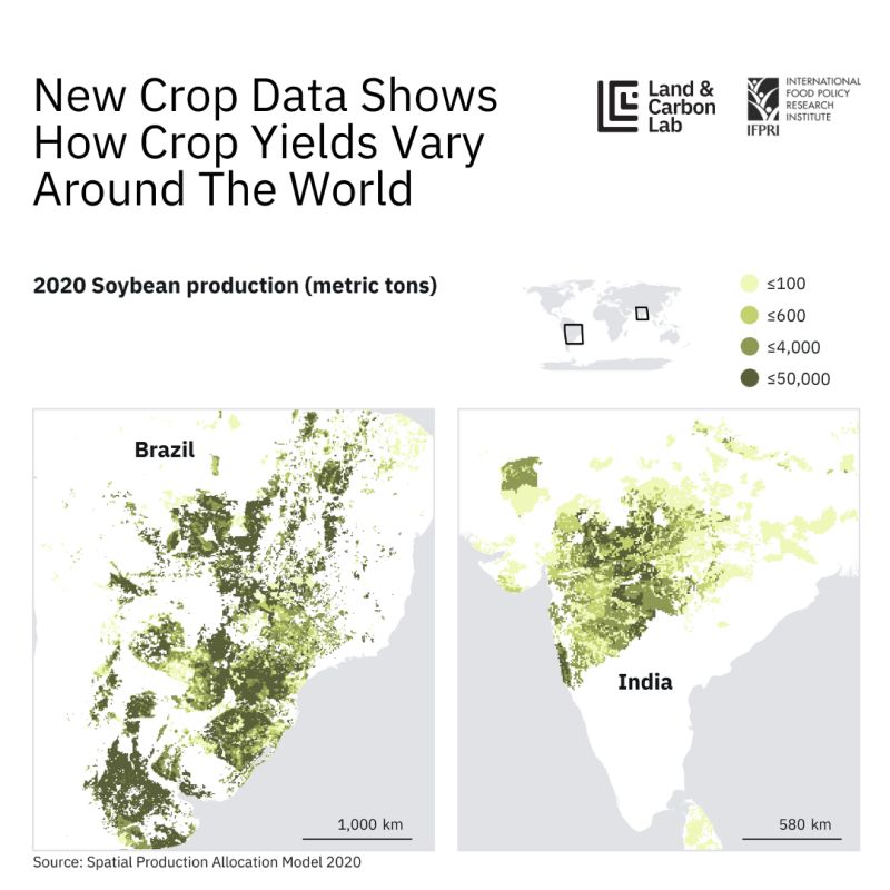 The latest version of IFPRI’s open-source crop mapping product, SPAM, can be used to see production patterns both between and within countries. 

Learn more in this webinar on April 29 at 10:00AM EDT: bit.ly/3WbW9Uh 

@landcarbonlab @BezosEarthFund @FAO @CGIAR