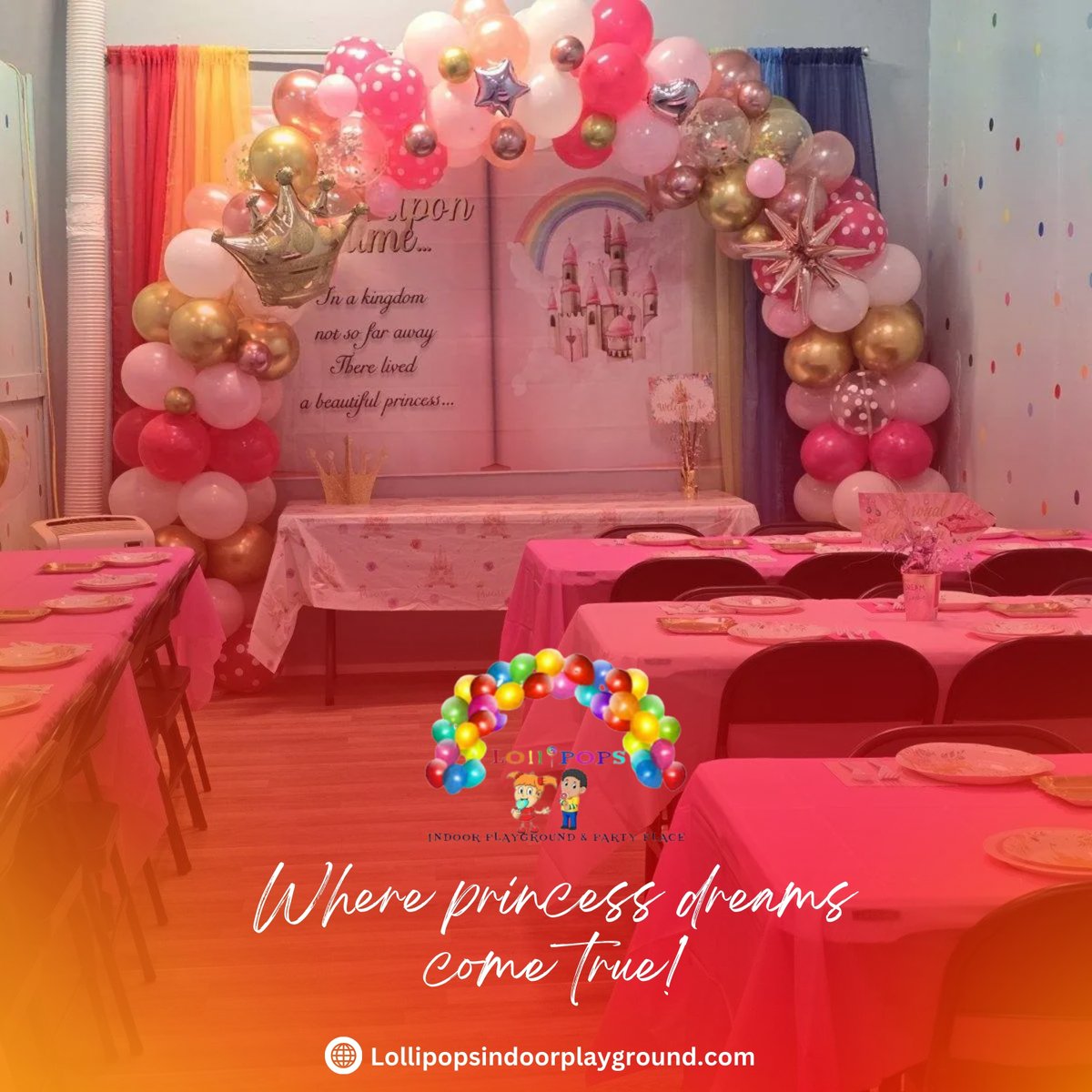 A royal soiree awaits at Lollipops Playground! Immerse in a princess party where fairy tales are real. Book your magical celebration at indoorplaygroundpartyplace.com or call (407) 420-7219! 

#PrincessParty #MagicalMemories #PartyLikeARoyal