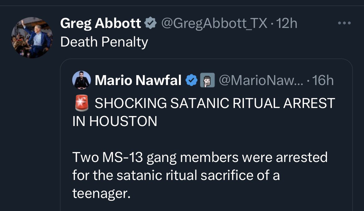 Just the Gov of TX retweeting a paid foreign disinfo account that last week posted that SCOTUS ruled Trump had full immunity and this post about something which happened in his state 7 years ago but is made to look recent to get clicks from idiots like him.
