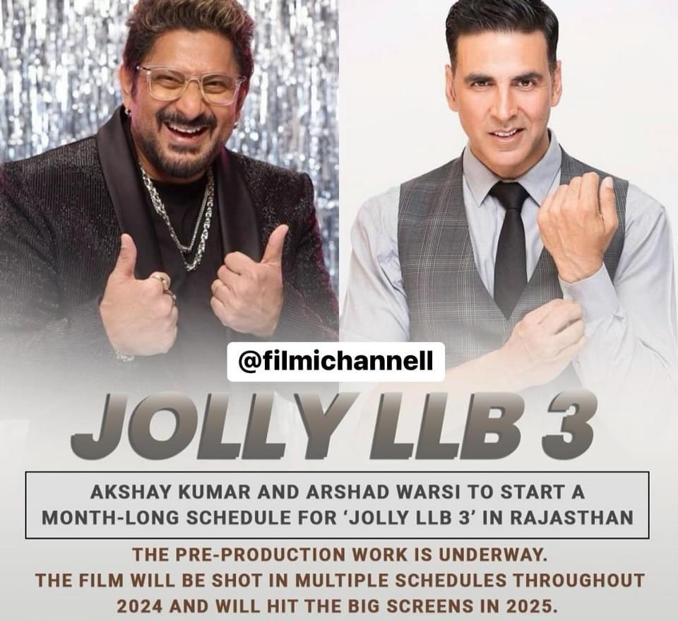 Saurabh Shukla will be seen playing the judge in this one too. However, so far no
announcement has been made about the film's leading lady.
#filmichannell #AkshayKumar #ArshadWarsi #SaurabhShukla #SubhashKapoor #JollyLLB
#JollyLLB2 #JollyLLB3