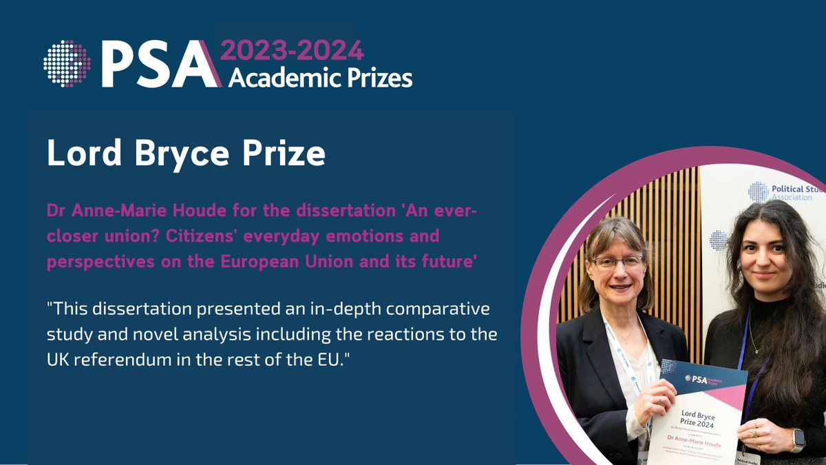 🏆 Spotlight on our Academic Prize winners! This year's Lord Bryce Prize for a dissertation in comparative politics was awarded to @AnneMarieHoude (@BlavatnikSchool). Many congratulations!! 👏👏 More: psa.ac.uk/psa/news/psa-c…