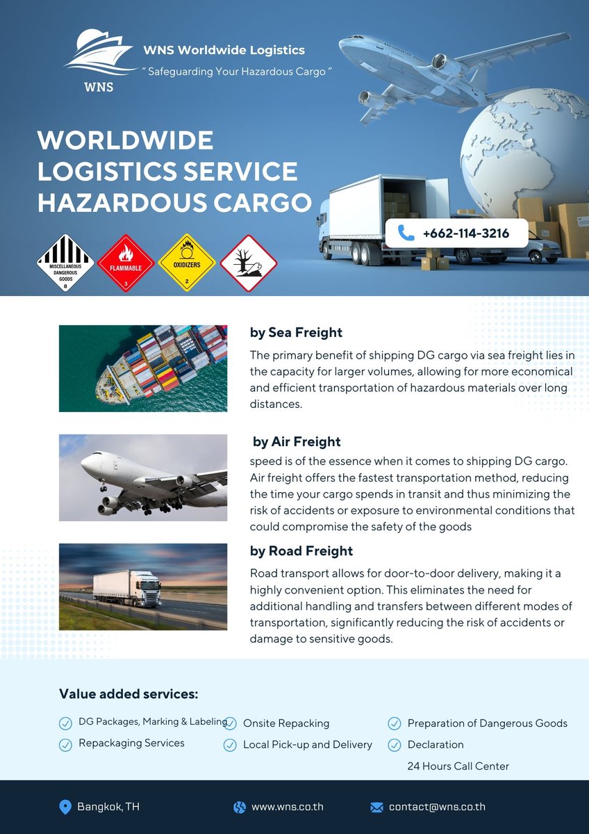 🌍✈️🚢 Your Gateway to Safe & Secure Hazardous Cargo Logistics! 🚚📦
 
#HazardousCargo #GlobalLogistics #SafetyFirst #WNSWorldwideLogistics #ThailandToTheWorld #IntegratedLogistics #IATARules #IMORules 🌐🔥