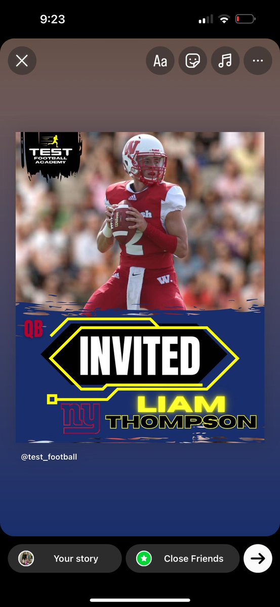 Congrats to NFL Draft Prep QB Liam Thompson of D3 Wabash College for getting a rookie mini camp invite to the NY Giants! The only rookie QB the Giants invited! Dominate player at that lower level but big time arm ability to extend. Proud of you Liam!!! @test_football…