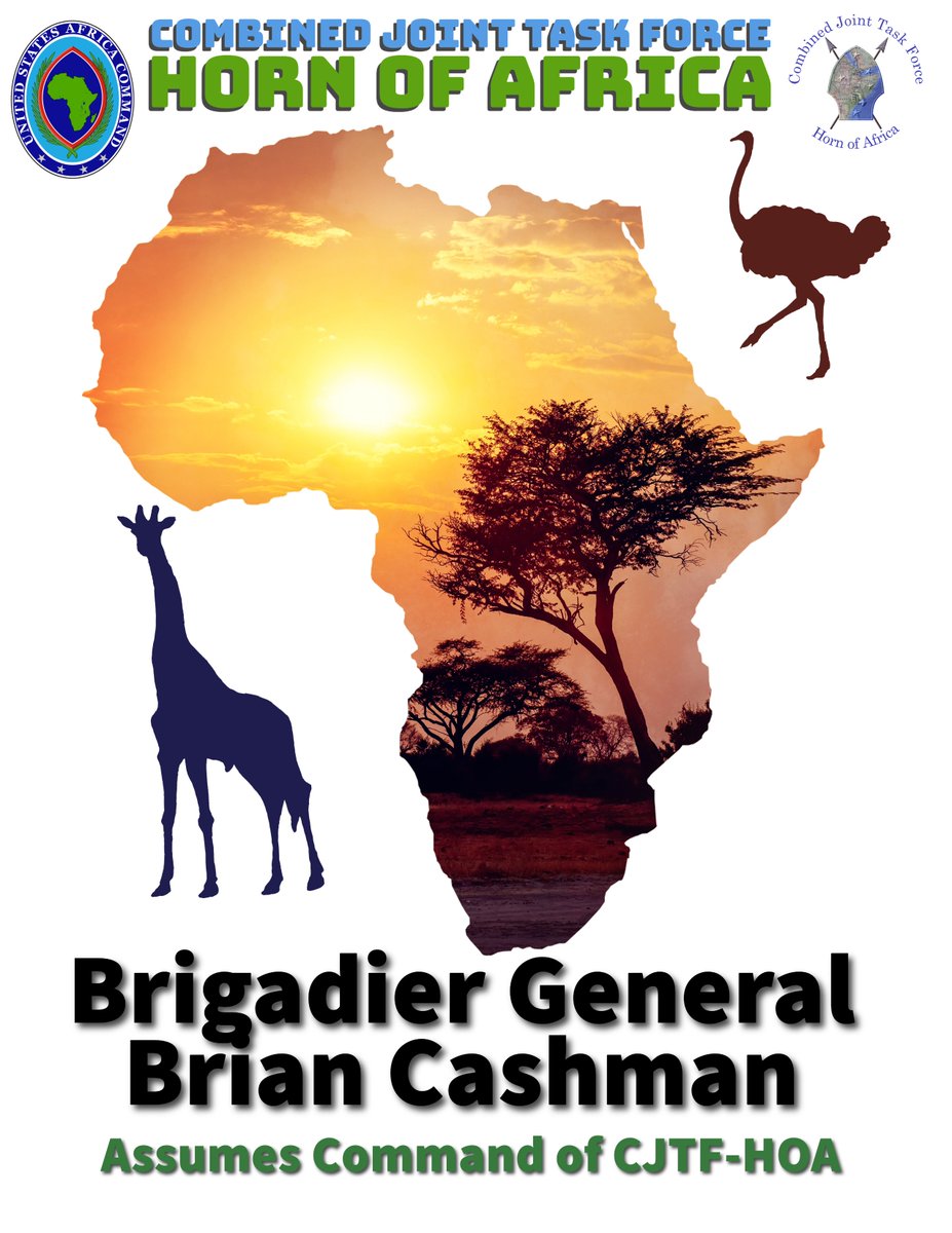 Join us in welcoming Brigadier General Brian Cashman as he assumes command of the Combined Joint Task Force - Horn of Africa! @USAfricaCommand #Welcome #ChangeofCommand #HOA #OneTeam
