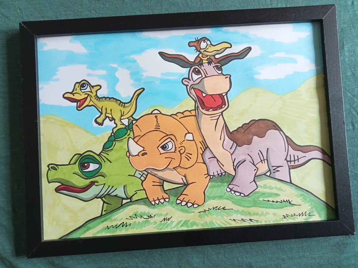 ALL FINISHED AND FRAMED... READY for some #nostalgia? Admit it, who else cries at #TheLandBeforeTime? Showing children for generations the importance of family and friendship 🤩🎨🎬🦕🦖🍁🌋 #ChildhoodMemories 

©2024. 'Friendship Comes In All Colours' 

#artistsonx #maninpaint