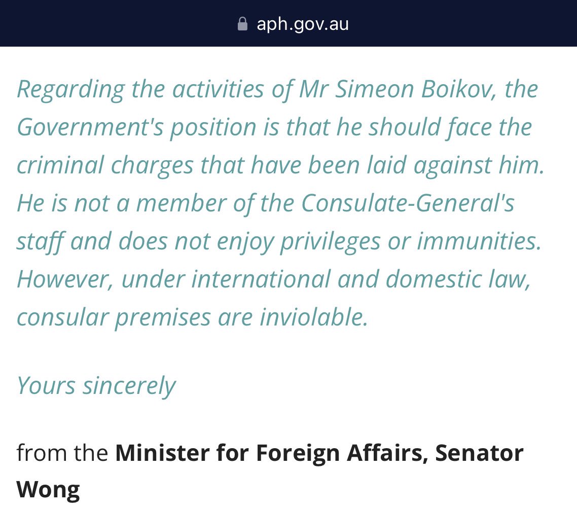 Senator Penny Wong has spoken about Simeon Boikov Aussie Cossack’s presence at the Russian Consulate in Sydney Contrary to claims to the contrary from Simeon, Ms Wong says he does not enjoy & foreign privileges or immunities Coward needs to come out from hiding!