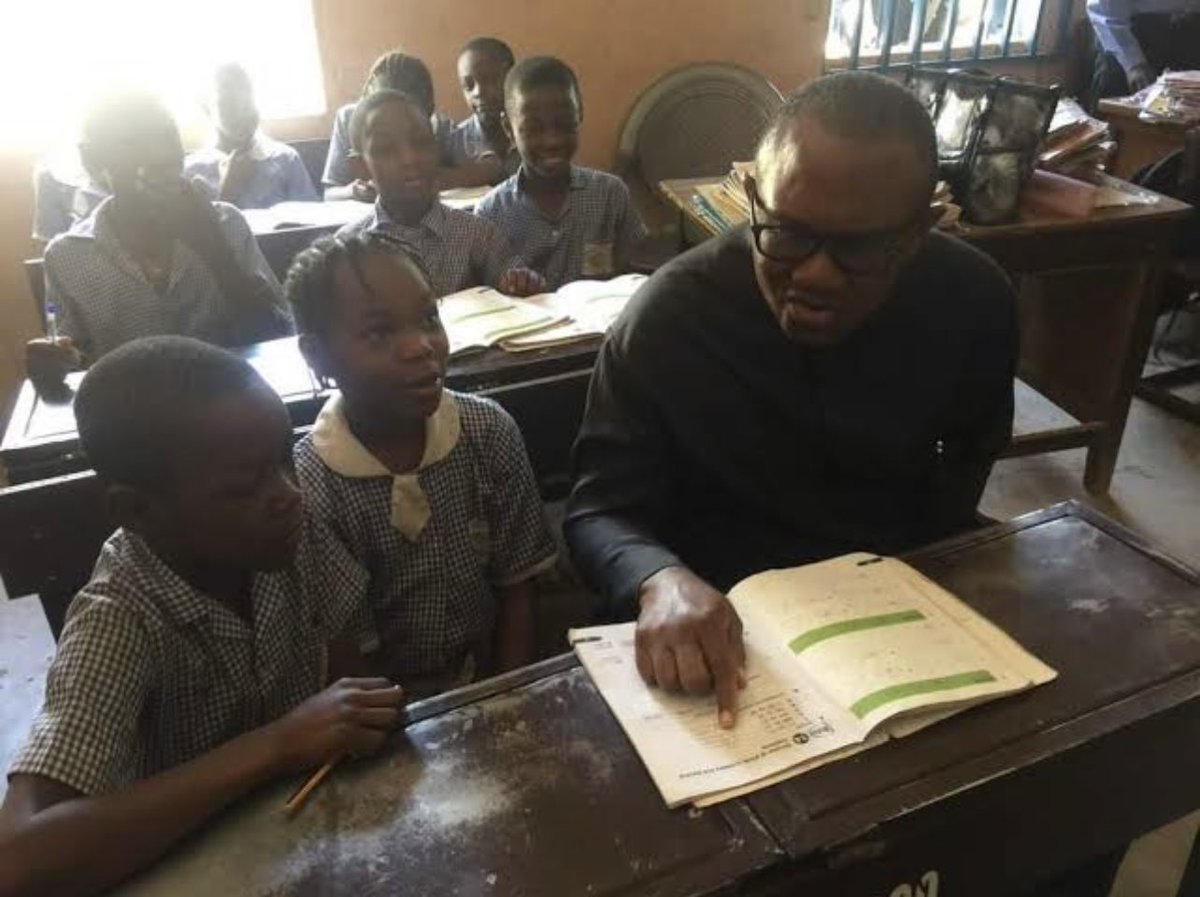 HE Peter Obi genuinely teaching pupils in Anambra School. Show me anywhere you can see Tinubu doing this & I will delete this post! #POCares ..... Nigeria. Kogi. Anambra State. Kano. Kogi. Jagaban. Yahaya Bello. #TinubuLagosSchoolSeries