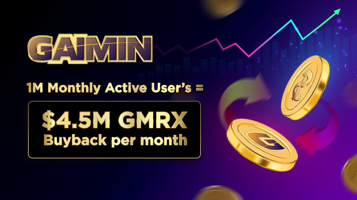 GAIMIN projects to hit 1M monthly active users (MAUs) in the near future sharing their GPUs 💪 🔥 Revenue = Buyback 1 Million MAU’s making just $5/day on our platform is close to $4.5M Buyback of $GMRX per month (GAIMIN currently has 50k MAU’s) 🤯