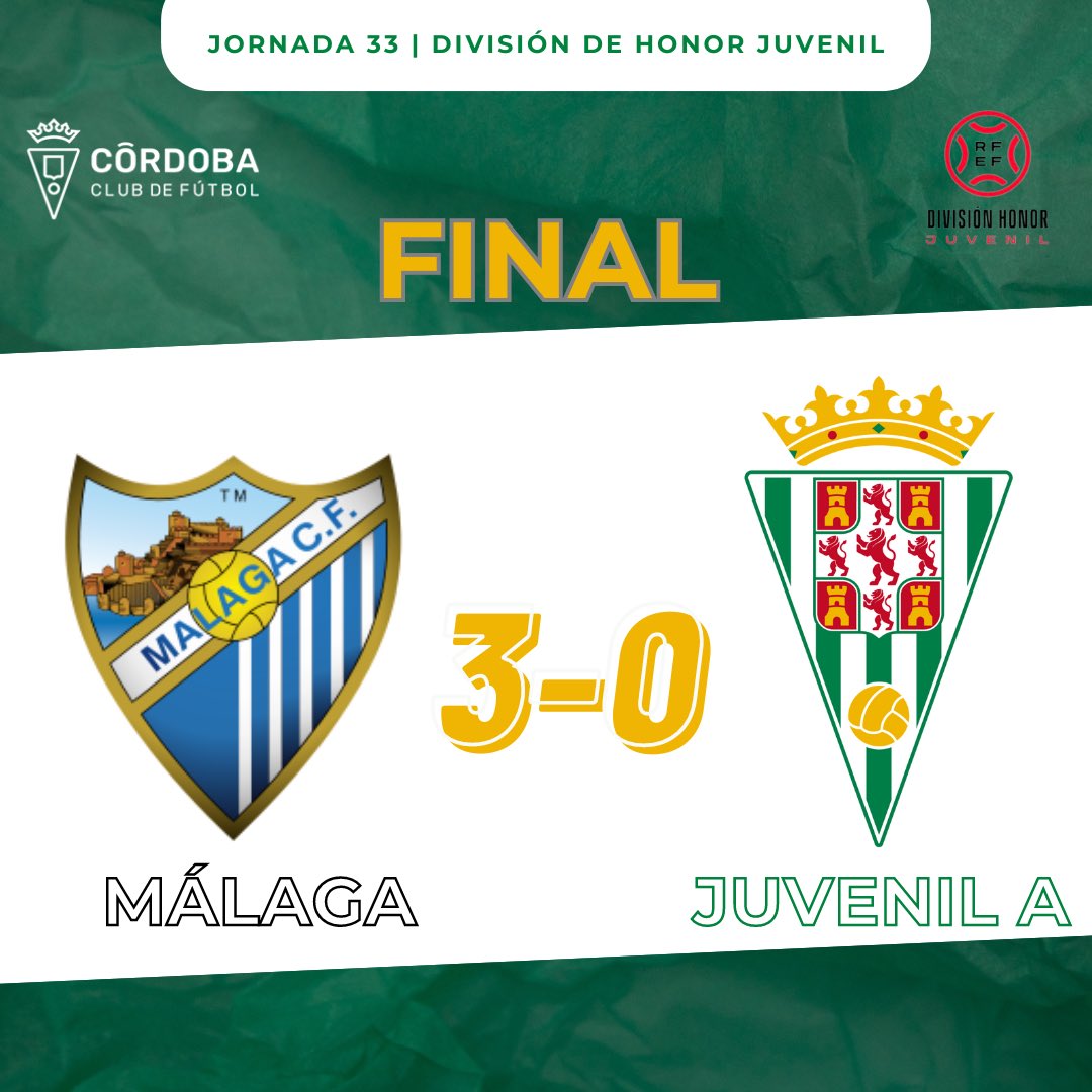 🔚ＦＩＮAＬ 3-0 | 

El #JuvenilACCF cae a domicilio ante el Málaga.

💚 #CanteraCCF