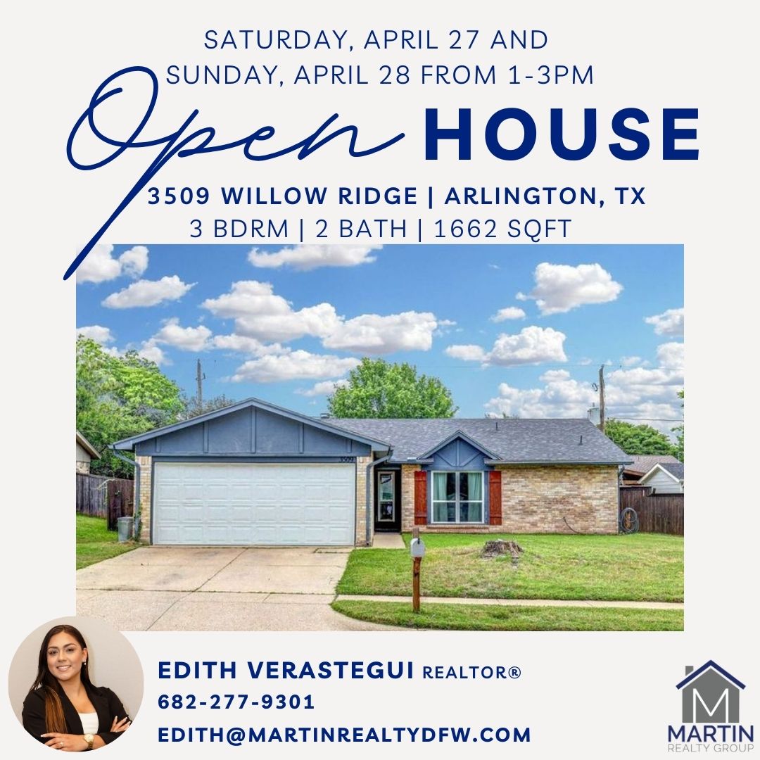 🎉We are excited to announce our OPEN HOUSE this weekend! 🏡 Stop by and see Edith on Saturday and Sunday from 1-3pm to take a tour! 

#OpenHouseWeekend #SaturdayAndSunday #1to3pm #DontMissOut #SeeYouThere #MartinRealtyDFW #RealEstate #DFWRealEstate #Te...
martinrealtydfw.com/real-estate/35…