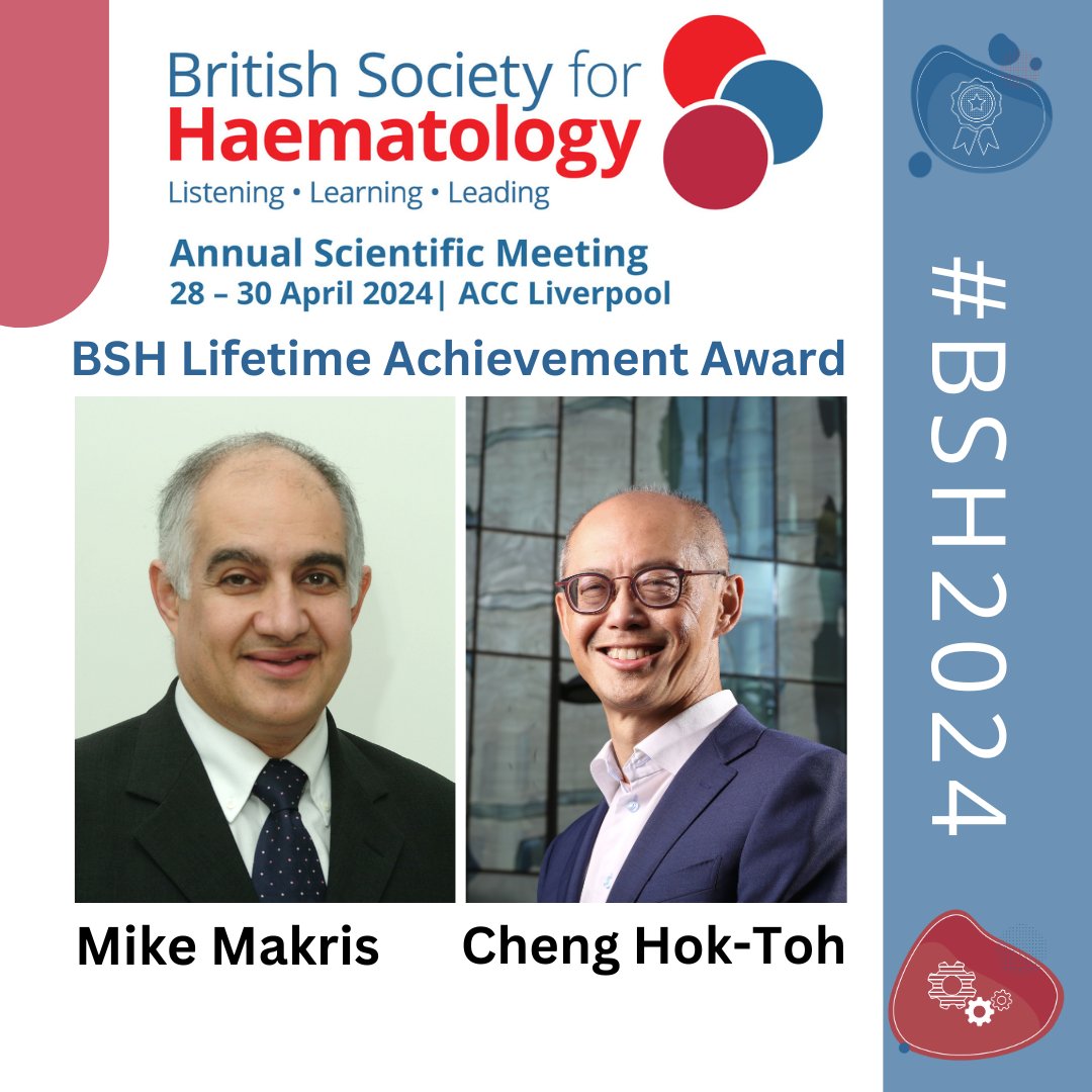 🎉🎉 Congratulations to our BSH Lifetime Achievement Award winners; Mike Makris and Cheng Hok-Toh who have both made massive contributions to the world of Haematology throughout their careers 🎉🎉

#BSH24 #BSH2024 #BSHASM