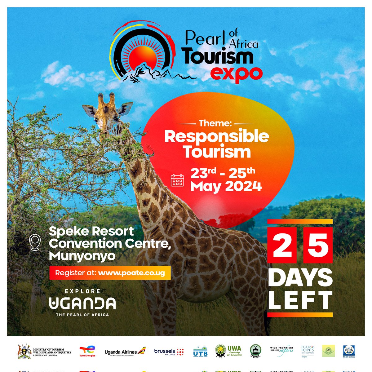 Only 25 days left to #POATE2024 Book your slot and be a part of the biggest event in the region that provides a platform for you to showcase your business to the world, network, and learn from industry experts. 💻 poate.co.ug 📍@spekeresort 🗓️ 23 - 25 May, 2024